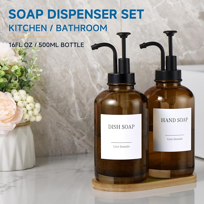 Glass Soap Dispenser with Pump, Dish and Hand Soap Dispenser - Image 4