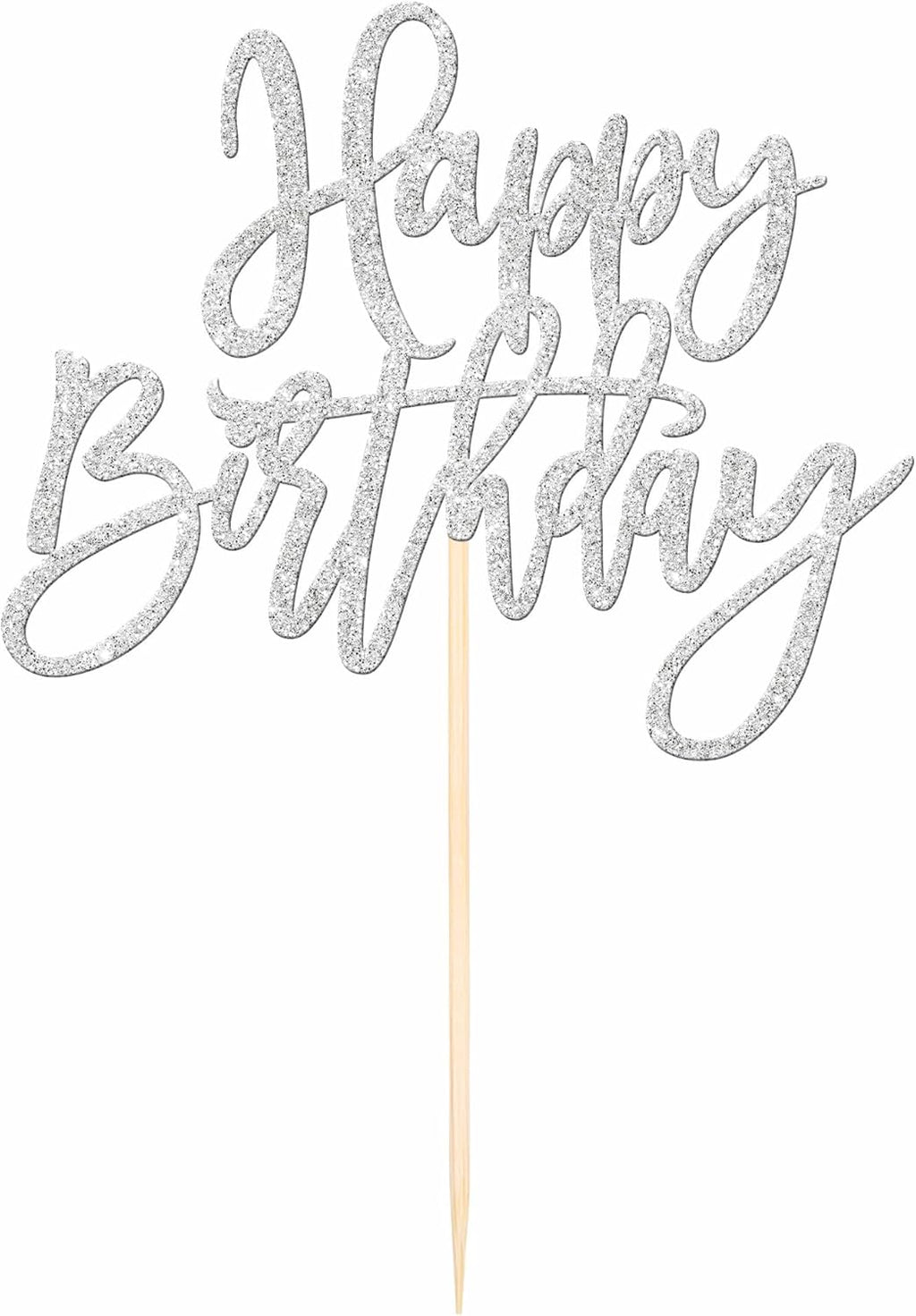 ZHUOWEISM 1 PCS Happy Birthday Cake Topper Glitter Happy Birthday Cake Pick for Celebrating Happy Birthday Anniversary Theme Party Cake Decorations Supplies Silver