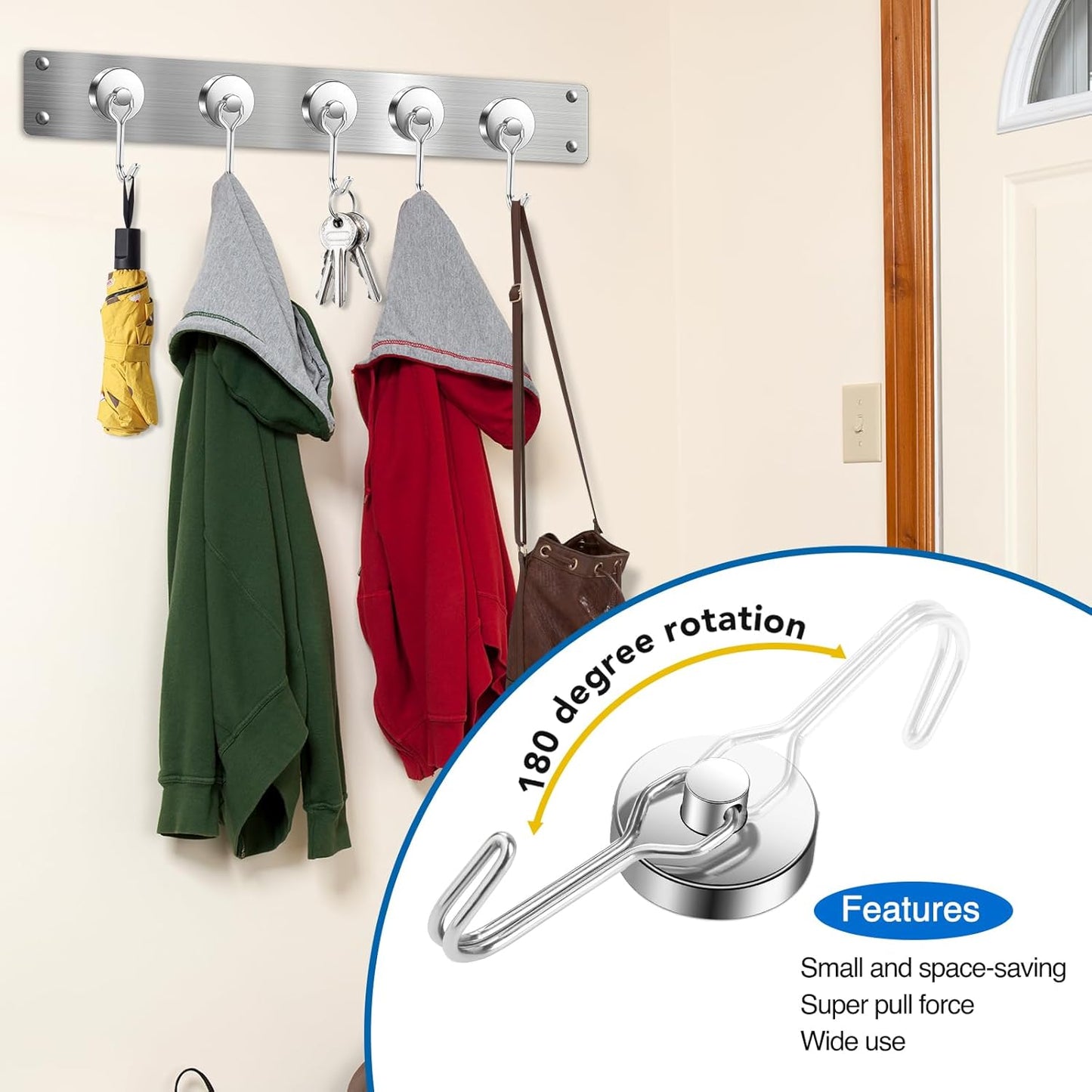 LOVIMAG Hooks, 80lbs+ Magnetic Magnet Hook 2025 Cruise Cabin Ship Essentials Heavy Duty Strong Refrigerator Fridge Hanging for Classroom Beach Vacation Kitchen Grills Home Mug Hanger (12 Pack), Silver