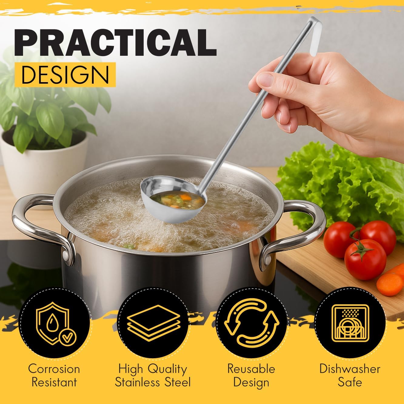 Ladle - Durable Stainless Steel Ladle Serving Measuring Soup Dressing Sauce Gravy Sturdy Dependable Long Handle for Kitchen (1, 5 Oz.)