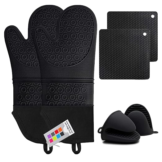 Silicone Oven Mitts and Pot Holders Sets, MTZRFLL Extra Long Heat Resistant by MTZRFLL