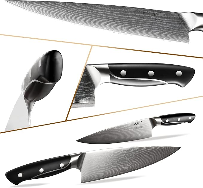 18 Pieces Damascus Kitchen Knife Set, 8 Piece Steak Knives, Non-slip ABS - Image 5