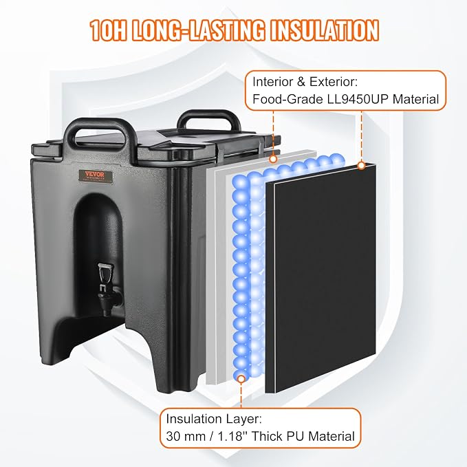VEVOR Insulated Beverage Dispenser, 10 Gallon, Food-grade LL9450UP Hot and Cold - Image 3
