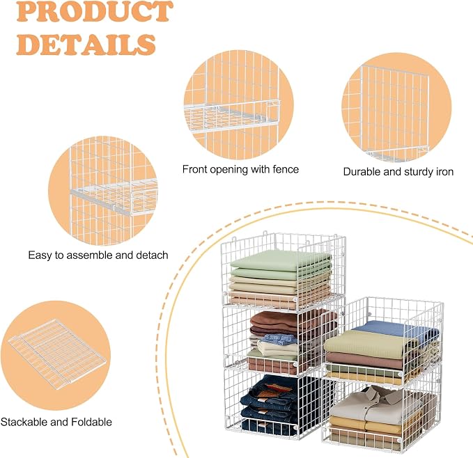 5-Tier Stackable Closet Storage Shelves, Closet Organizers and Storage Basket - Image 5