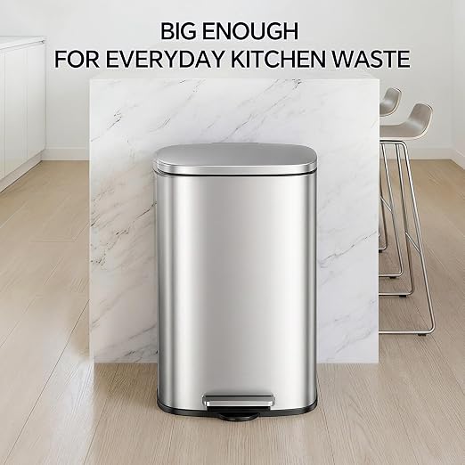 13 Gallon Trash Can and 1.6 Gallon Kitchen Trash Can Combo Set, Stainless Steel - Image 8
