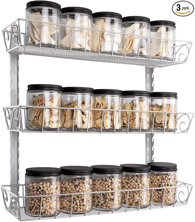 SWOMMOLY Adjustable Wall Mount Spice Rack, 3-Tier Dual-use Organizer by SWOMMOLY