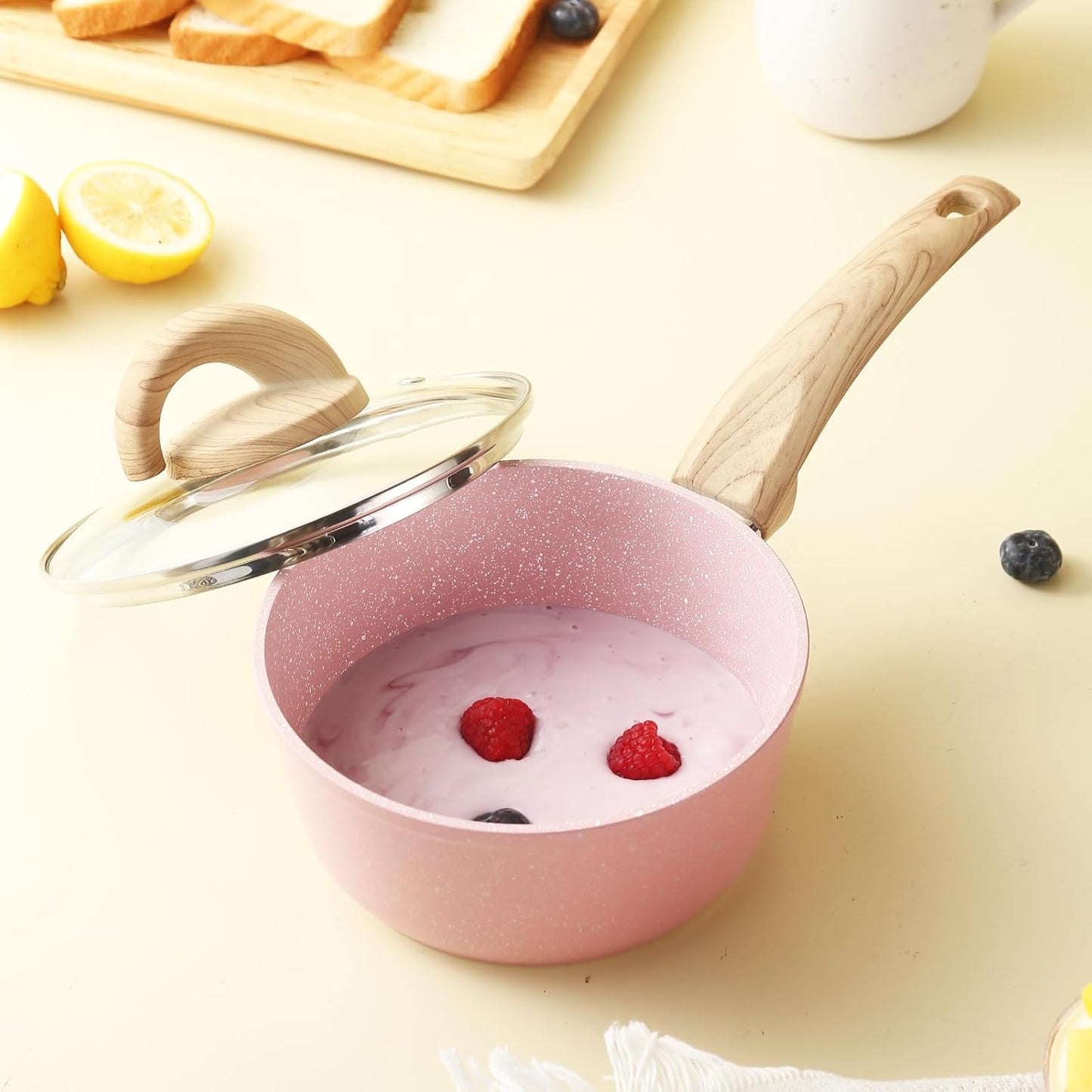 Non Stick Pots and Pans Set, Healthy Ceramic Cookware Set, 12pcs Kitchen Cooking Pots and Frying Sauce Saute Pans Set, PFAS-Free with Kitchen Utensils and Lid, Pink