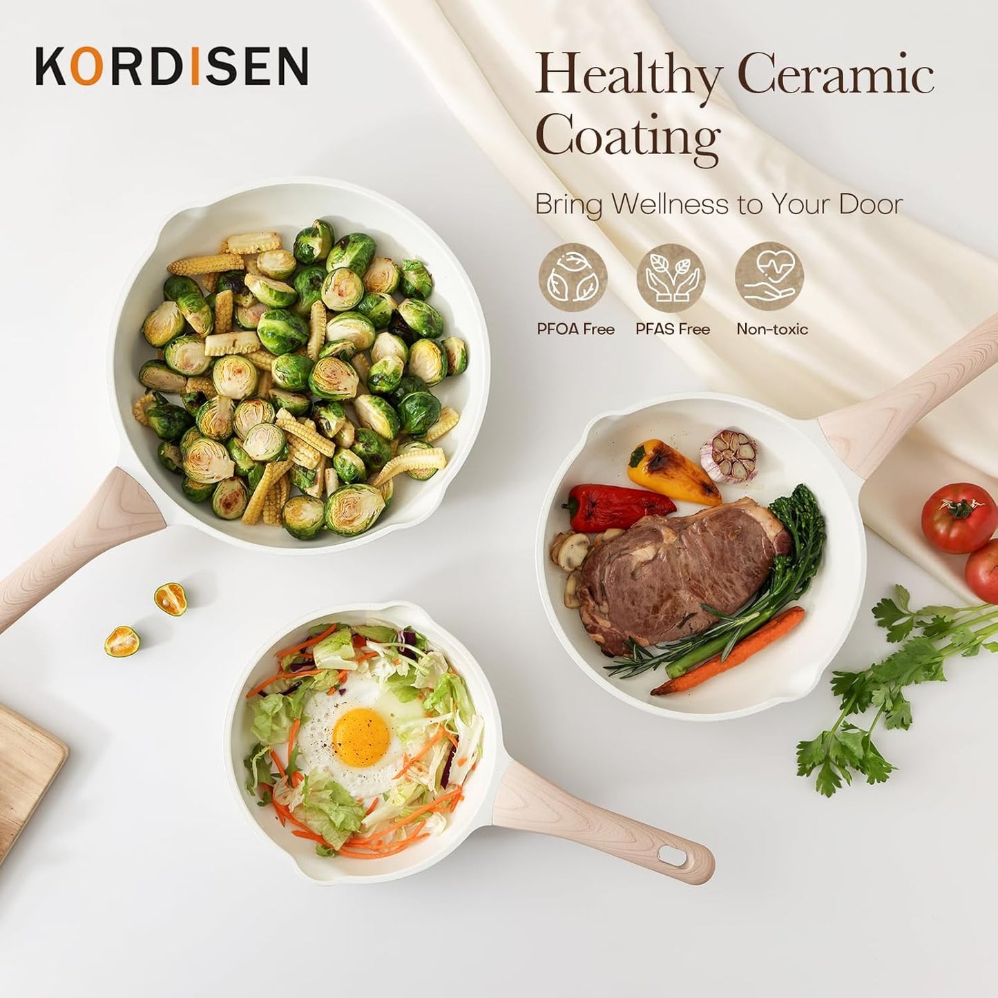 Ceramic Non Stick Frying Pans Skillet, 9.5 Inch Ceramic Frying Pan Nonstick for Cooking Non Toxic, Healthy Induction Cookware, Heat Resistant Handle, PFOA & PFAS Free