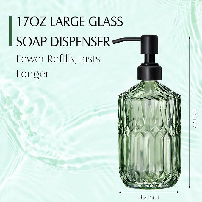 COHOSEGE 17 Oz Green Glass Kitchen Soap Dispenser - Image 6