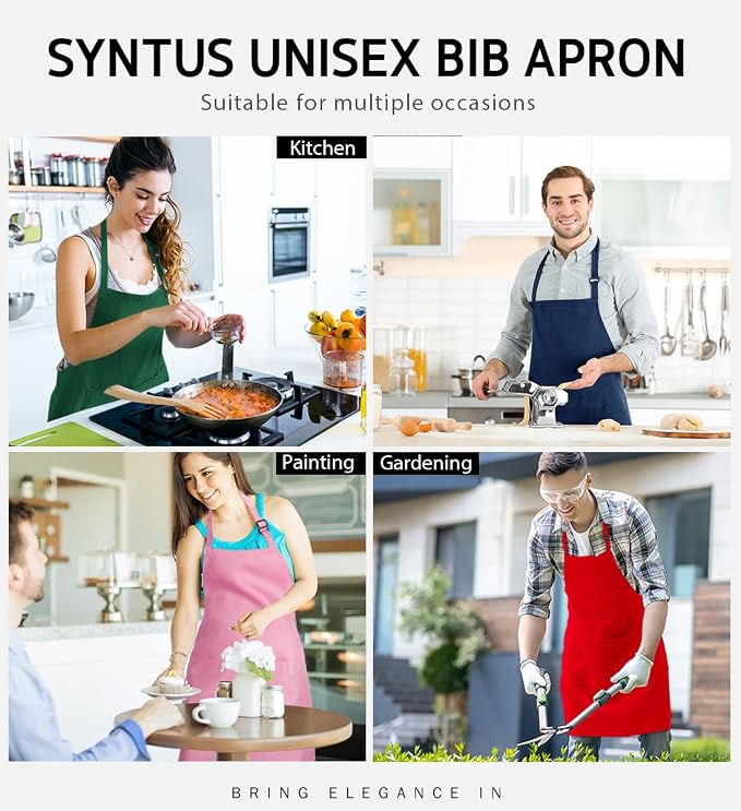 Syntus 12 Pack Bib Apron, Unisex Aprons Adjustable Waterdrop Resistant - Image 7