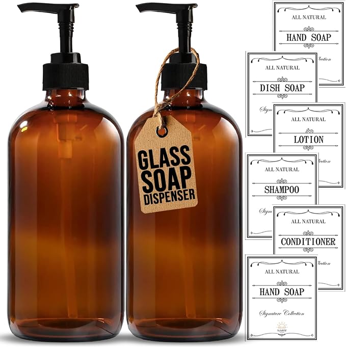 Sunrise Premium, 16 OZ Thick Amber Glass Soap Dispenser by SunrisePremium