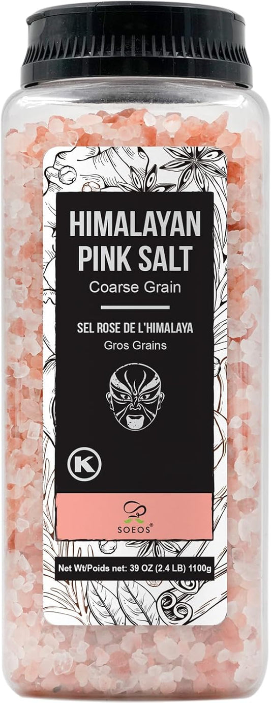 Soeos Himalayan Salt, Coarse Grain, 39Oz (2.4 Pound), Non-GMO Himalayan Pink Salt, Kosher Salt, Sea Salt for Grinder Refill