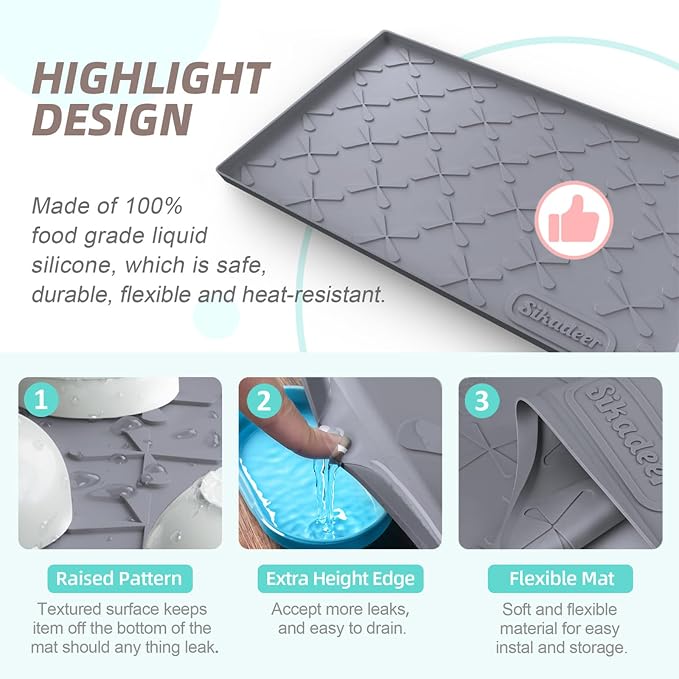 SIKADEER 31" x 22" Under Sink Mat Waterproof, Silicone Mat Kitchen Drawer Shelf - Image 4