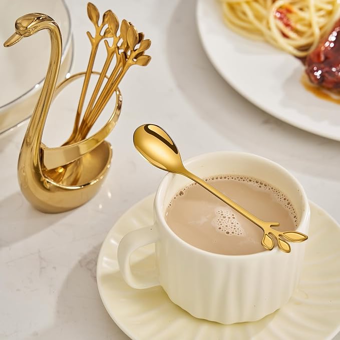 AnSaw Gold Small Coffee Spoon Holder Set, Swan Base - Image 9
