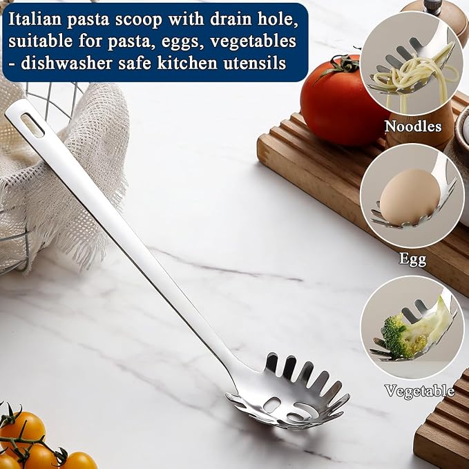 Berglander Kitchen Ladle Spoon and Spaghetti Spoon Set 2 pieces, Pasta Spoon - Image 4