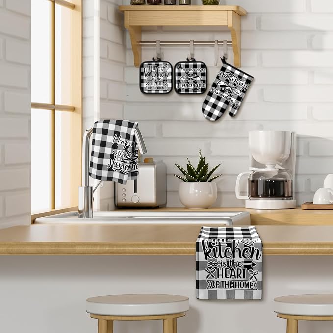 Sratte 6 Pcs Kitchen Decor Accessories Set Farmhouse Towels Pot Holders Oven - Image 7