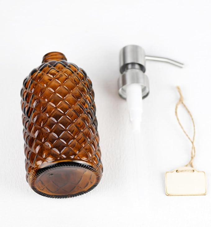 16 oz Diamond Pattern Glass Soap Dispenser, Kitchen and Bathroom Refillable - Image 5