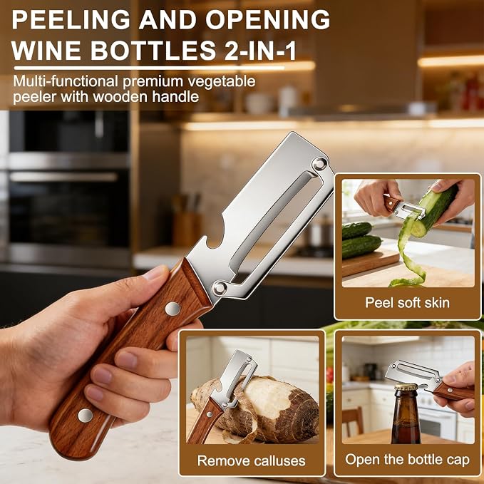 Premium Vegetable Peeler with Wooden Handle and Bottle Opener - Image 2