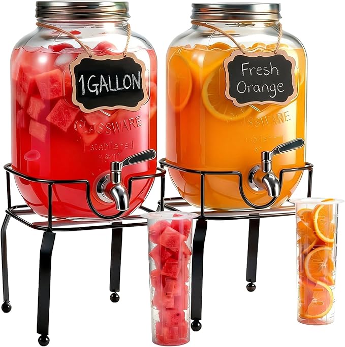 2 Pack1 Gallon Glass Drink Dispensers by RuileMei