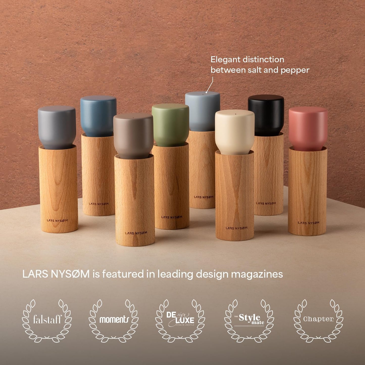 LARS NYSØM Wooden Salt and Pepper Grinder Set Manual with Tray - Salt and Pepper Mills with Adjustable Ceramic Grinder - Elegant Beechwood Pepper and Salt Mill Set for Dining Table (Black/White)