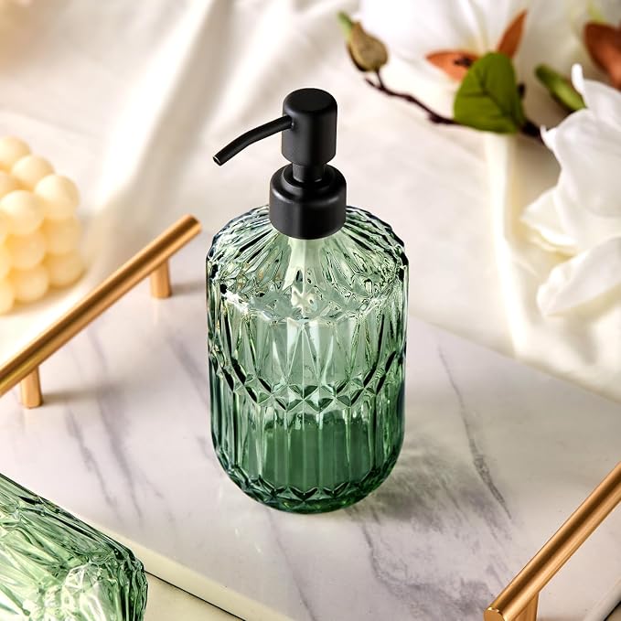 COHOSEGE 17 Oz Green Glass Kitchen Soap Dispenser - Image 7