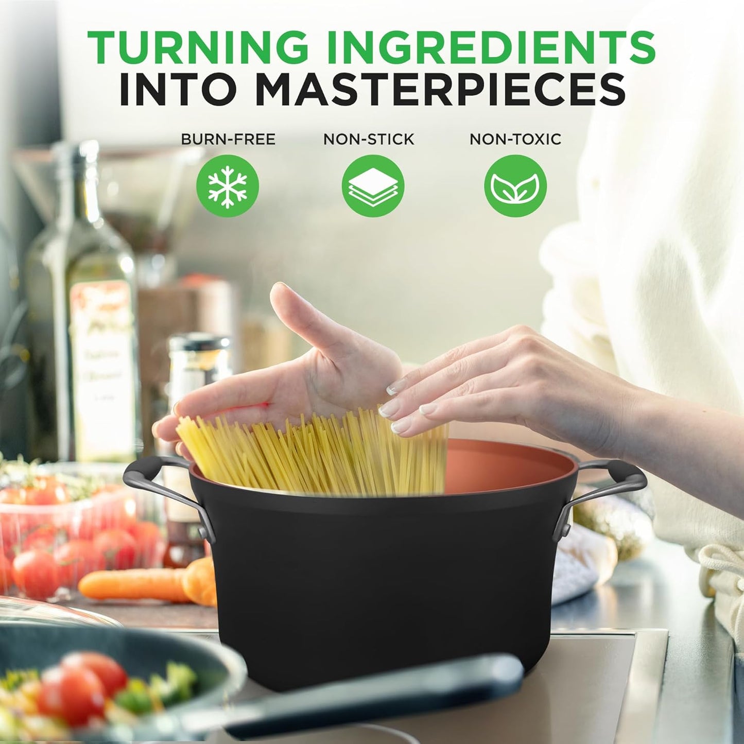 NutriChef 14-Piece Nonstick Kitchen Cookware Set – PFOA/PFOS-Free, Copper/Hard-Anodized, Induction Compatible, Stackable, Luxury Design, Includes Pots, Pans, Jumbo Cooker, Griddle, and Utensils