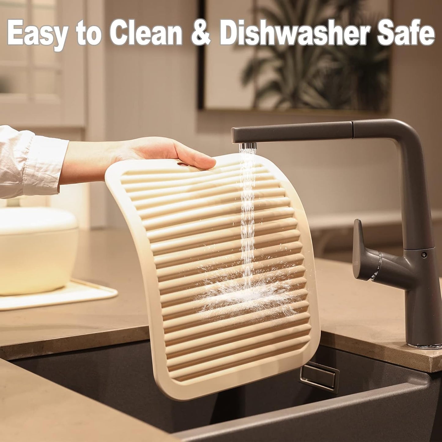 Joyhalo Trivets for Hot Dishes - Hot Pads for Kitchen, Silicone Trivets for Hot Pots and Pans, Hot Plates to Protect Table, Quartz Countertops Heat Resistance to 480°F, Set of 2, Khaki