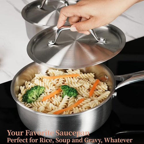 1.5 QT Saucepan with Lid, 3-Ply Stainless Steel Saucepan, Induction Compatible - Image 2