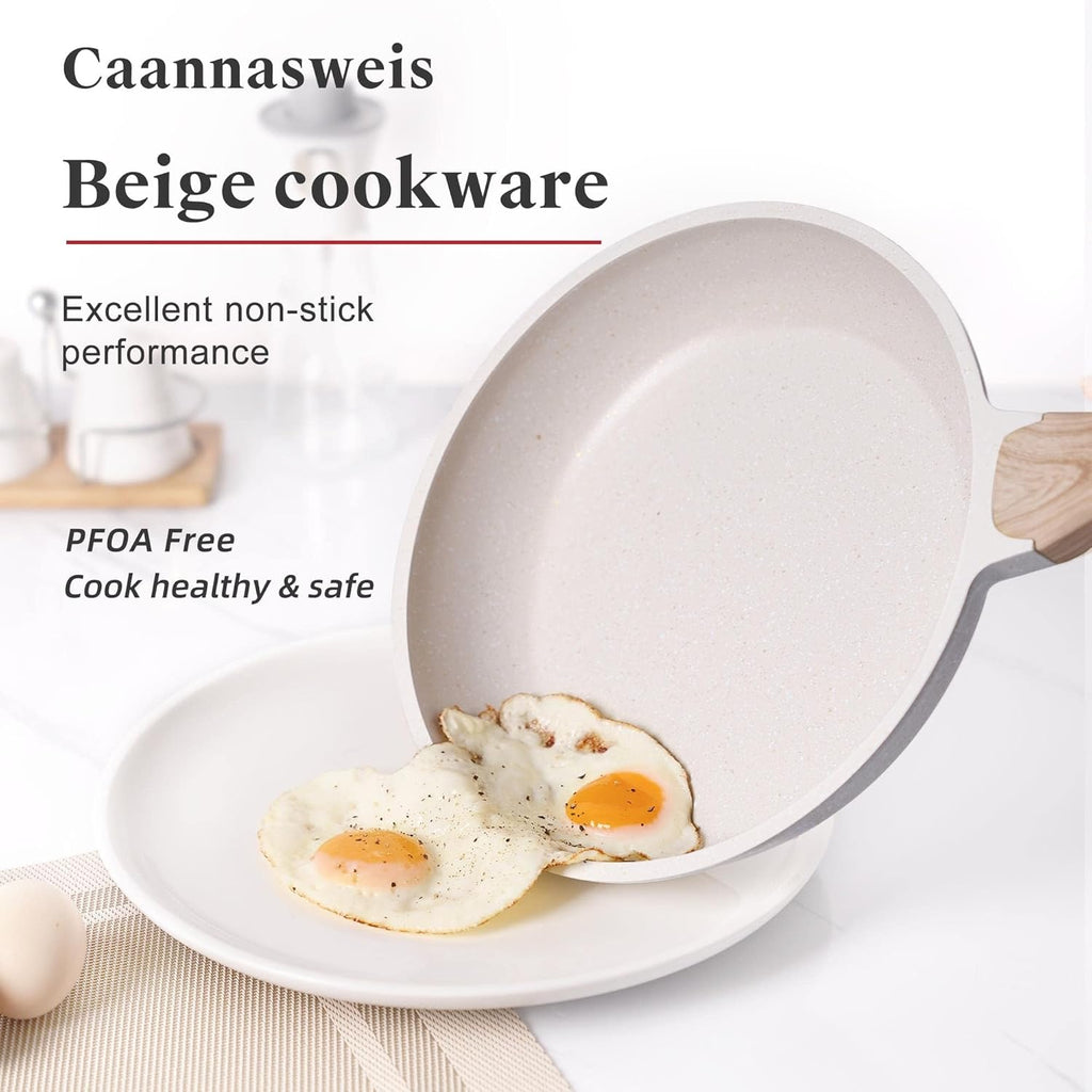 Caannasweis 20Pcs Cookware Sets, Nonstick Pots and Pans Set, Granite Induction Cookware, Non Stick Kitchen Cooking Set, Grayish White Grill Griddle Set, PFOS PFOA Free