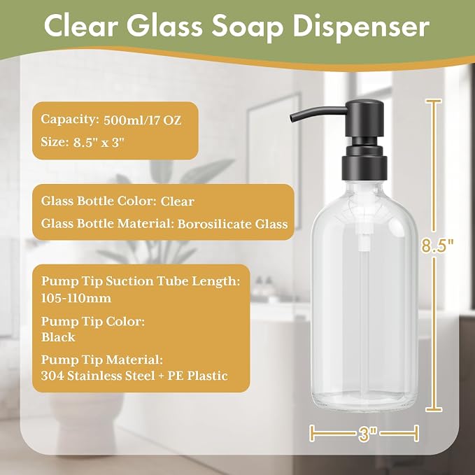 AmazerBath Soap Dispenser, 2 Pack Glass Soap Dispenser - Image 4