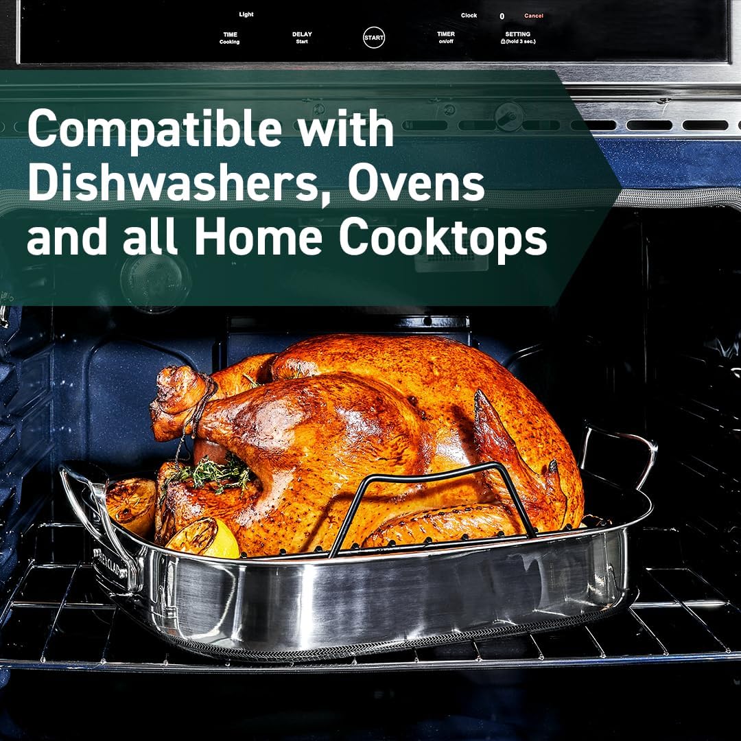 HexClad Hybrid Nonstick Small Roasting Pan with Rack, Dishwasher-Friendly, Oven-Safe Up to 900°F, Compatible with All Cooktops