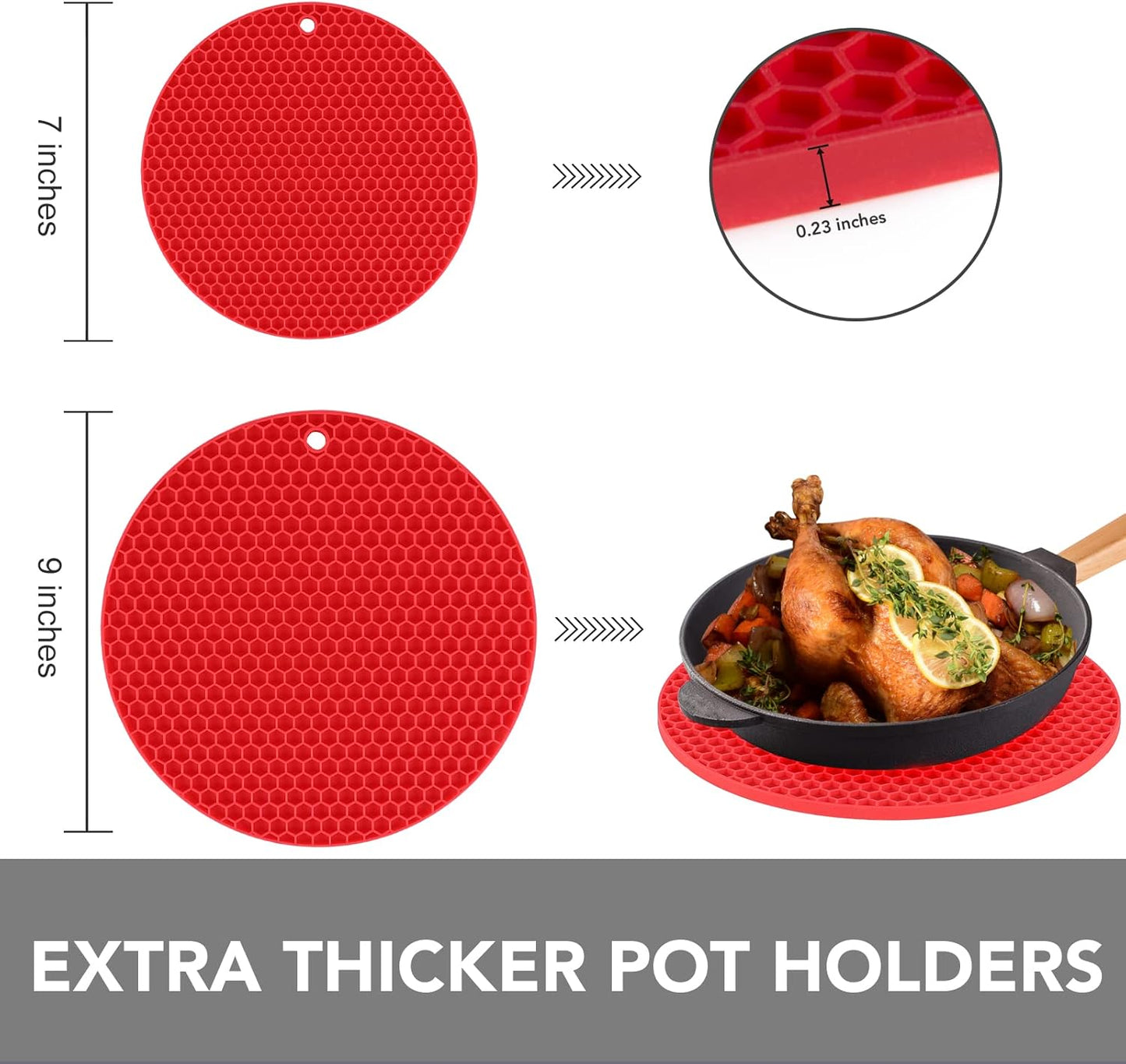 Joyhalo Trivets for Hot Dishes - Hot Pads for Kitchen, Silicone Pot Holders for Hot Pots and Pans, Silicone Mats for Kitchen Countertops, Table, Flexible Easy to Wash and Dry, Grey