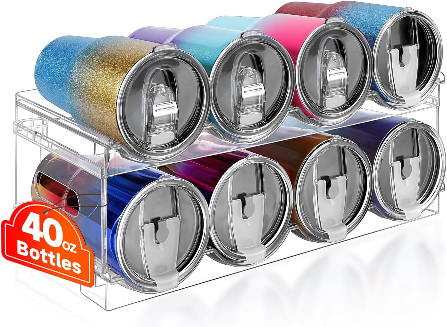 Large Compartment Water Bottle Organizer,2 Tier Stackable Water Bottle Rack for Cabinet,Tumbler Storage Organizer for Kitchen,Fridge,Cabinet Organization and Storage