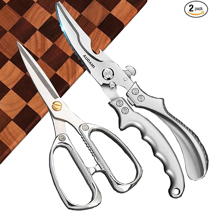2 Pack Kitchen Shears, Heavy Duty Stainless Steel All-Purpose Poultry Meat by AUDAMI