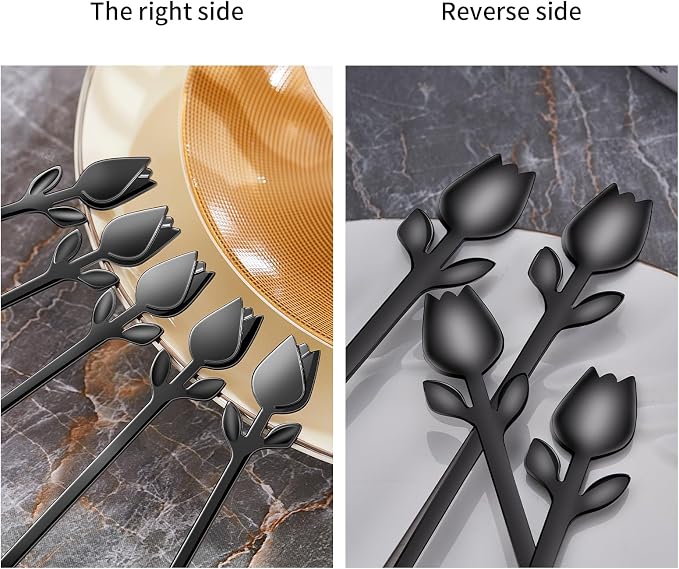 Black Tulip/Rose Handle 12-Pcs Mini Coffee Spoons Set - Image 6