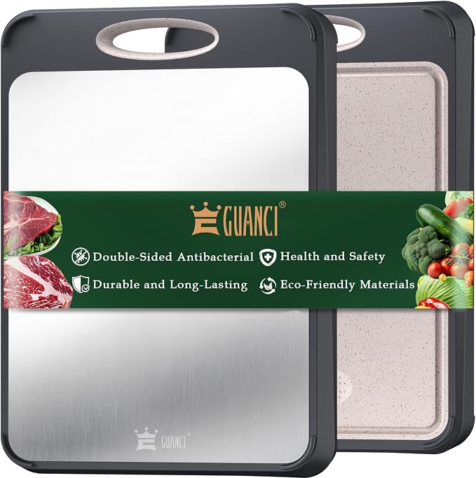 GUANCI Cutting Board for Kitchen, Stainless Steel Cutting Board Double Sided by GUANCI