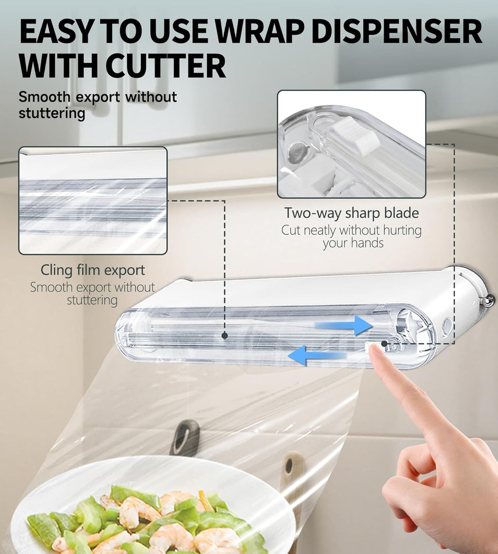Plastic Wrap Dispenser With Cutter, Reusable Cling Film Dispenser, Cling Wrap Dispenser With Slide Cutter, Also For Aluminum Foil, Tin Foil, Baking Paper (white)