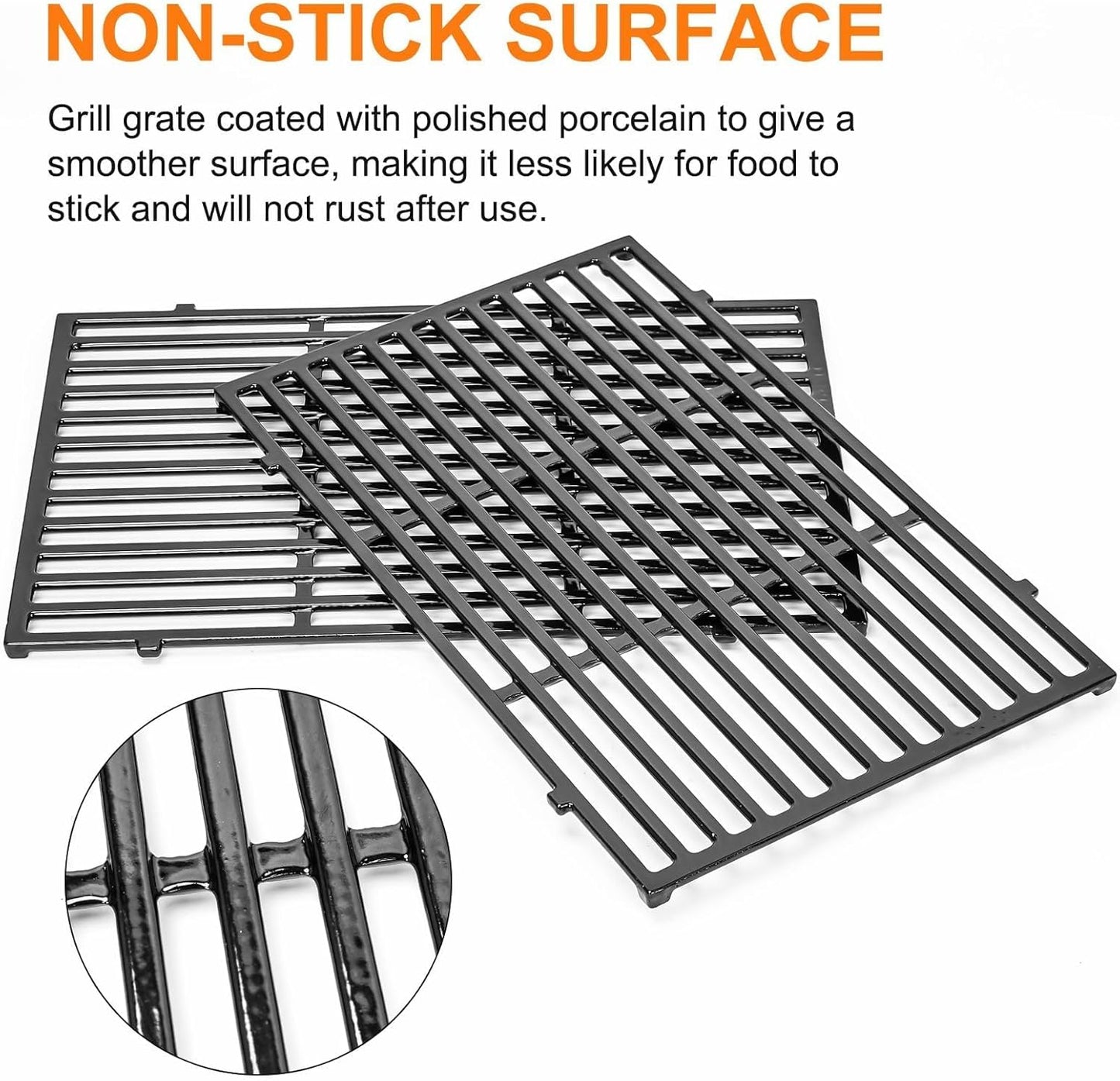 Uniflasy 19.5" Porcelain Enameled Cast Iron Grill Grates for Weber Genesis 300 Series, Genesis E310 E320 E330 S310 S320 S330 Gas Grills, Non-Stick Polished Grill Grates Replacement for Weber 7524 7528