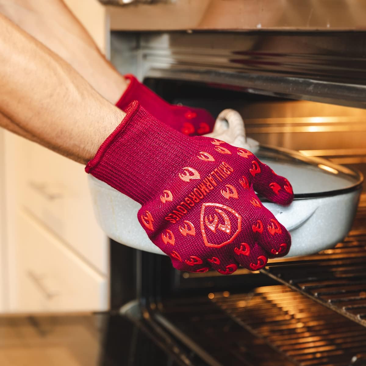 Grill Armor Oven Gloves 932°F Extreme Heat & Cut Resistant Oven Mitts with Fingers for BBQ, Cooking, Grilling, Baking – Accessory for Smoker, Cast Iron, Fire Pit, Camping, Fireplace and More
