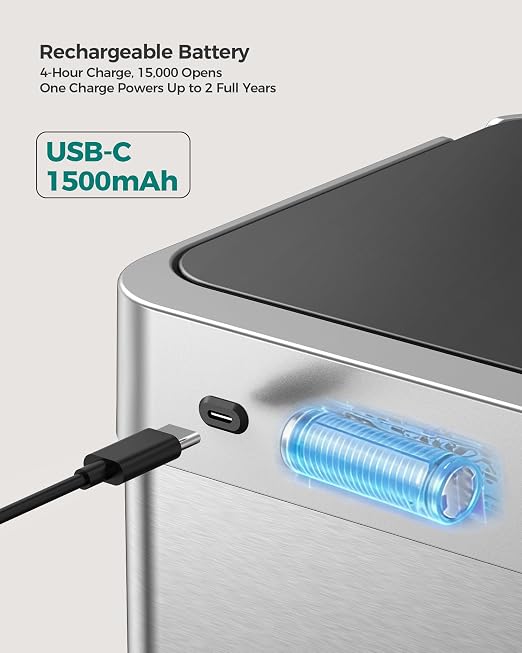 Kitchen Trash Can Touchless, 13 Gallon/50 L Stainless Steel Automatic Motion - Image 3
