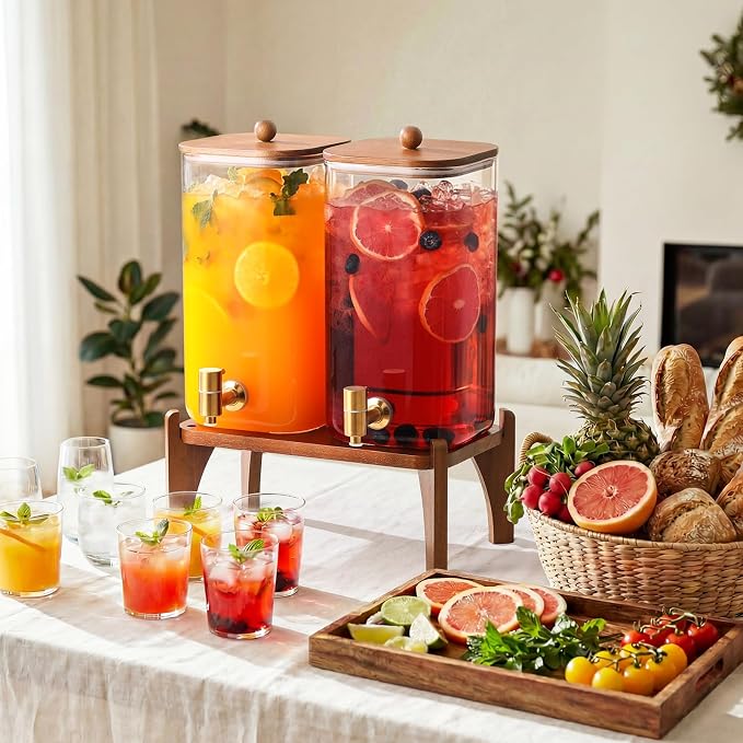 2 Pack 1.5 Gallon Square Glass Drink Dispenser - Image 3