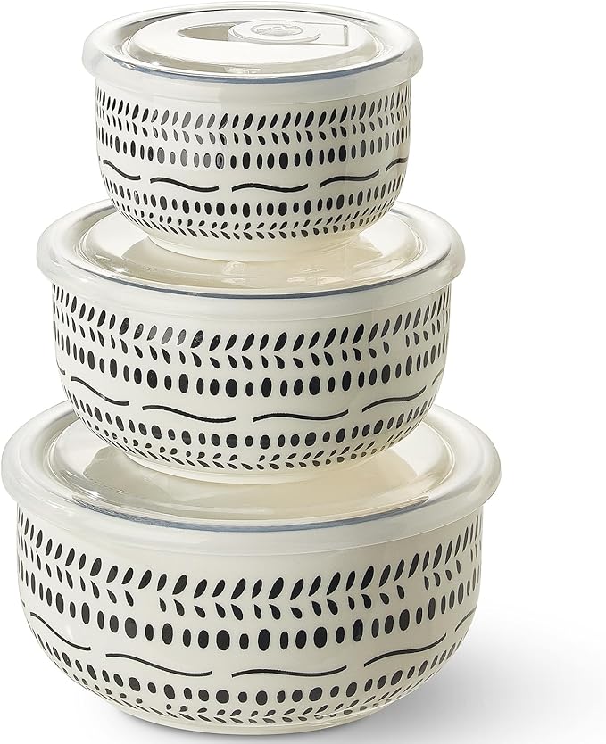 Metahom Ceramic Bowls with Lids Set of 3, Nesting Bowls by Metahom