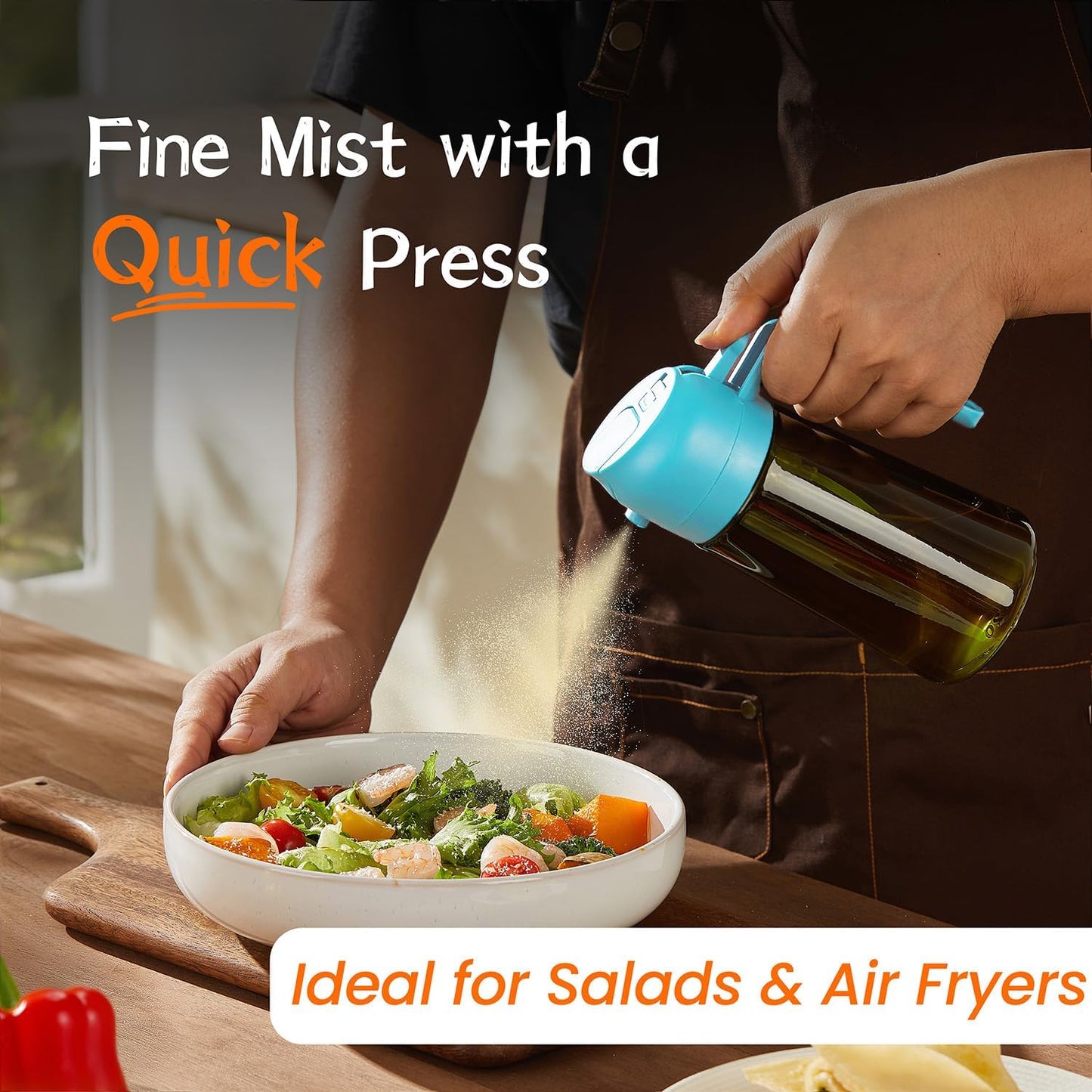 TrendPlain - Original 16oz/470ml Olive Oil Dispenser Bottle for Kitchen Gadgets and Air Fryer Accessories - Olive Oil Sprayer for Cooking w/Stickers - Sky Blue