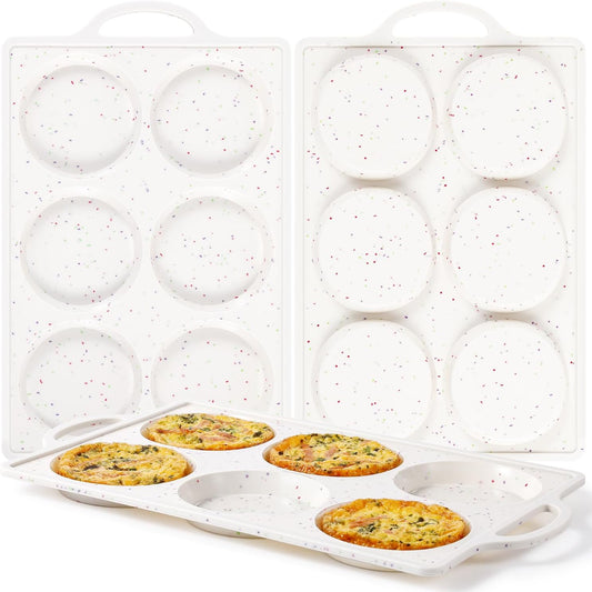 Muffin Top Pan Non Stick, 4 Inch Metal Frame Round Silicone Egg Baking Pan for Oven English Muffins, Whoopie Pies, Corn Bread, Egg Bites, Breakfast Sandwiches Tarts 3 Pack Confetti