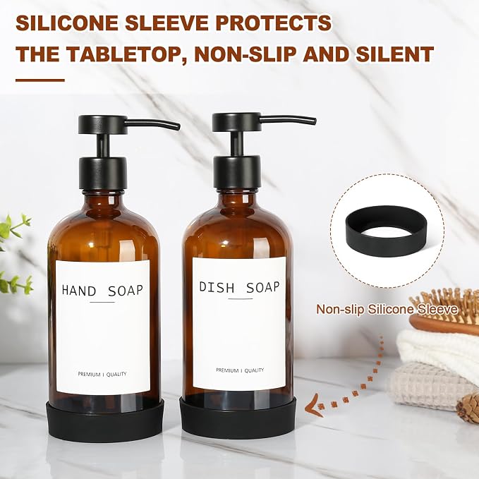RYTOXILO Amber Glass Soap Dispenser 4 Pack, Hand Soap Dispenser Bathroom - Image 5