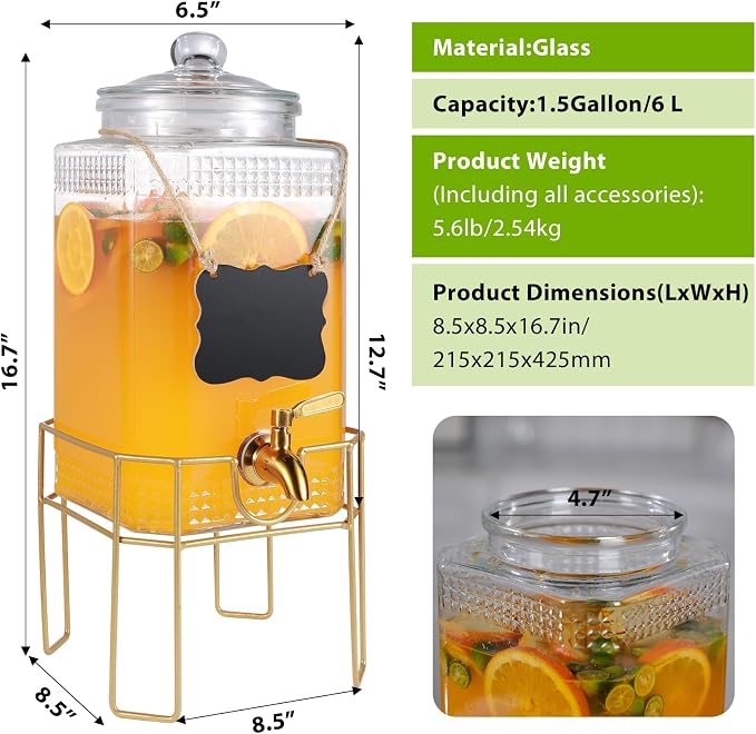 Drink Dispensers for Parties, 1.5 Gallon Drink Dispenser, Beverage Dispenser - Image 2