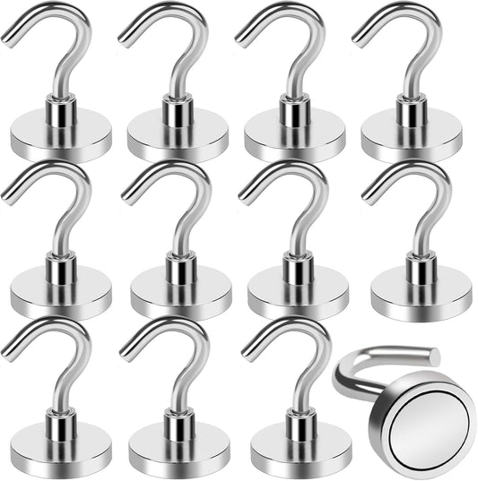 LOVIMAG Magnetic Hooks for Cruise Cabins, 40lbs Magnetic Hooks for Classroom, Strong Magnets with Hooks for Hanging, Neodymium Magnet Hooks for Fridge, Ceiling, Locker, Camper, Travel-12 Pcs