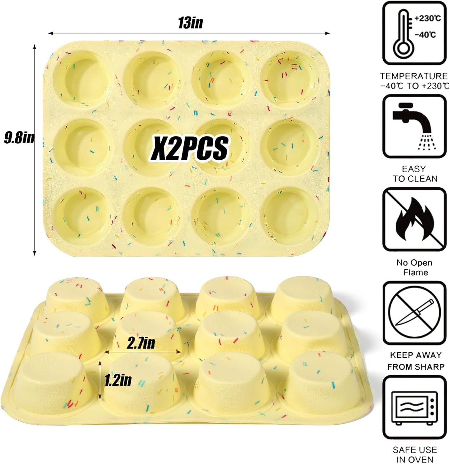 Palksky Silicone Egg Bite Molds, 2Pack 12-Cavity Muffin Pan for Baking, Tarts, Nonstick Cupcake Pan