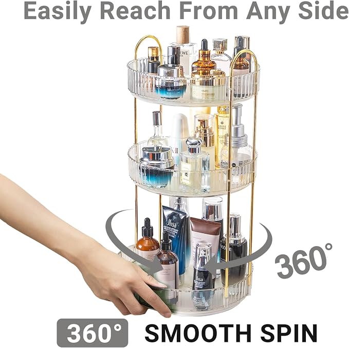 Asayuee 360 Rotating Makeup Organizer, 3 Tier Large Capacity Make Up Organizers - Image 3