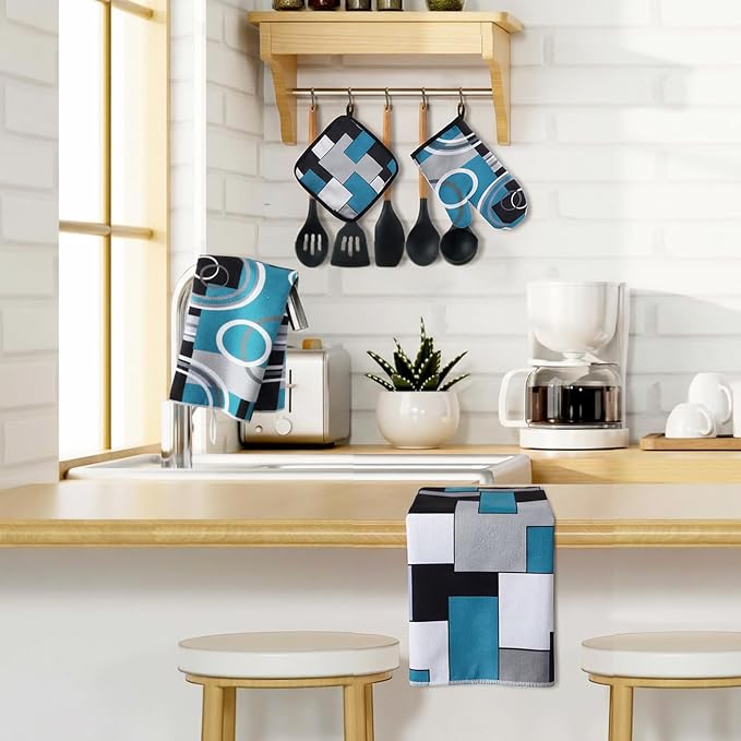 Jingmore 6 Pcs Kitchen Decor Set Accessory Farmhouse Kitchen Towels Pot Holders - Image 3